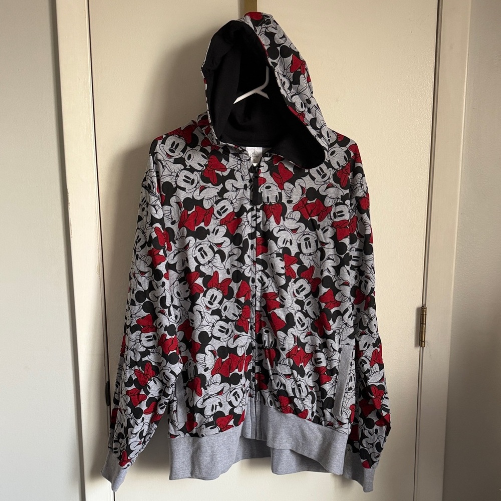 Disney Minnie Mouse Red Black Gray Zip Hoodie